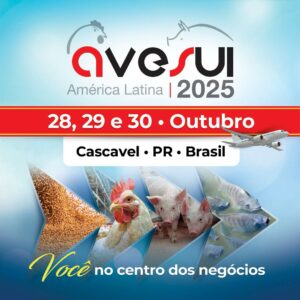 Banner oficial do evento AveSui 2025 com apoio do Sindicato Rural de Cascavel, realizado no maior agrocluster de proteína animal da América Latina.